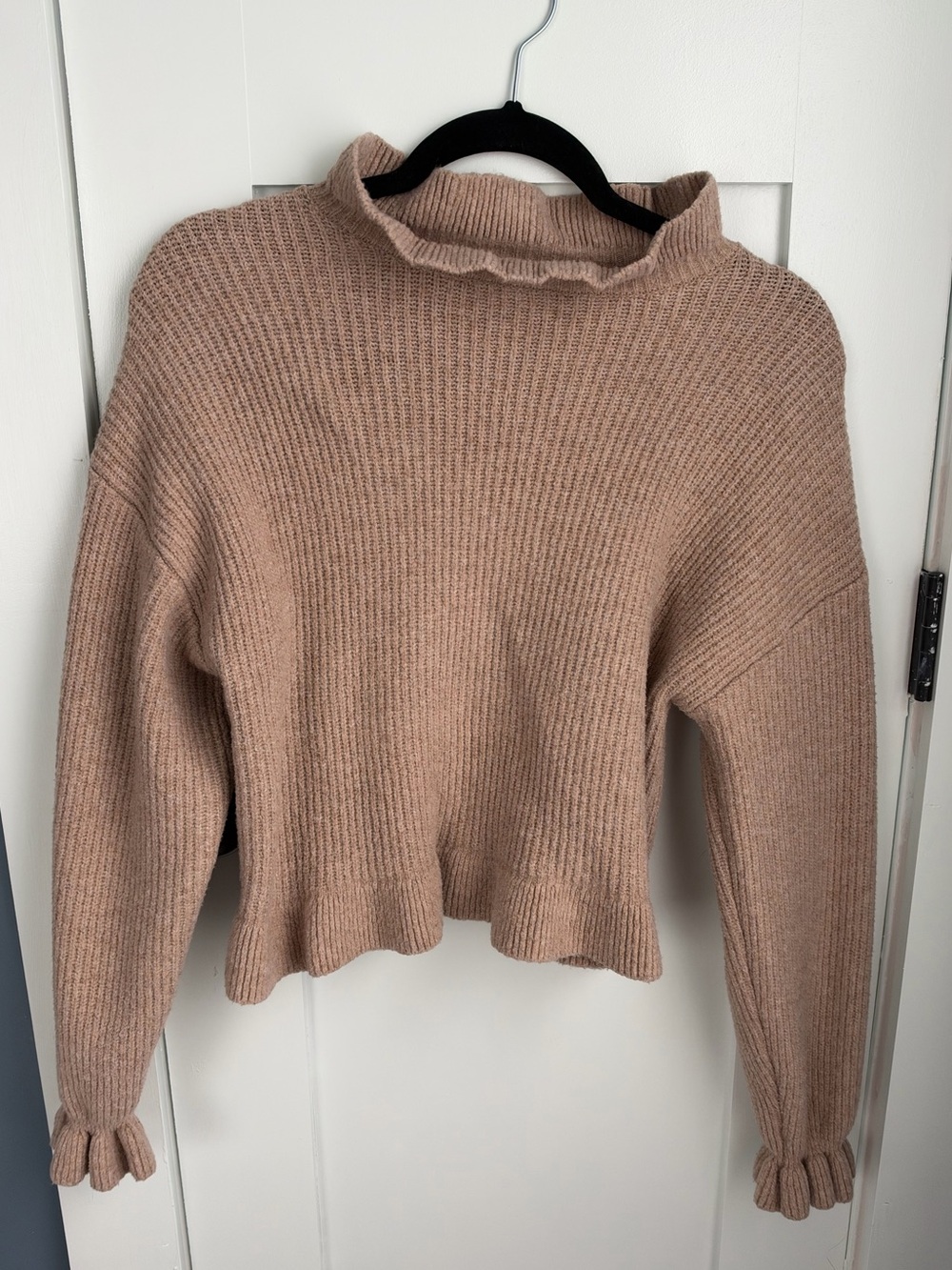 Primark Beige Ruffle Mock Neck Sweater Size XS